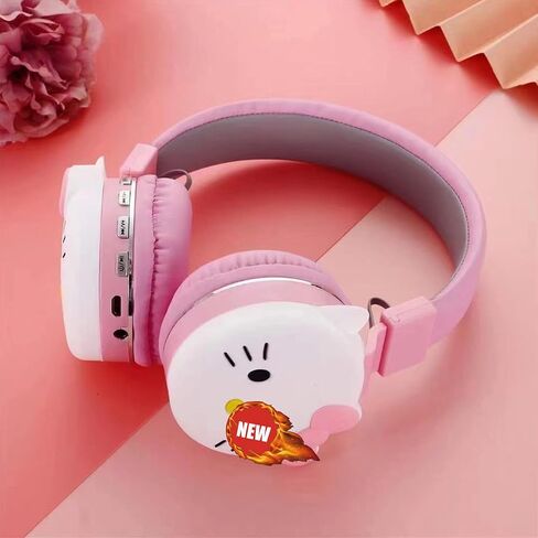 Cartoon Headphones Kawaii Foldable Over-Ear Stereo Girls and Teenage Girls Bluetooth Headphones for Pc/Laptop/Tablet (Red) in Saudi Arabia