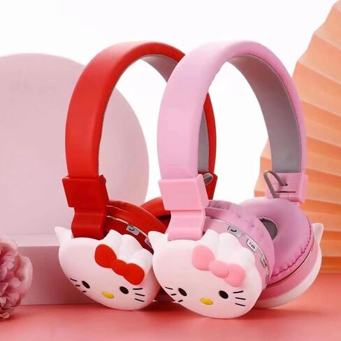 Cartoon Headphones Kawaii Foldable Over-Ear Stereo Girls and Teenage Girls Bluetooth Headphones for Pc/Laptop/Tablet (Red) in Saudi Arabia