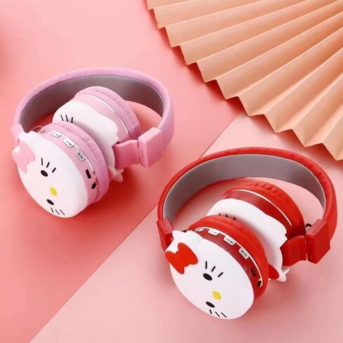 Cartoon Headphones Kawaii Foldable Over-Ear Stereo Girls and Teenage Girls Bluetooth Headphones for Pc/Laptop/Tablet (Red) in Saudi Arabia