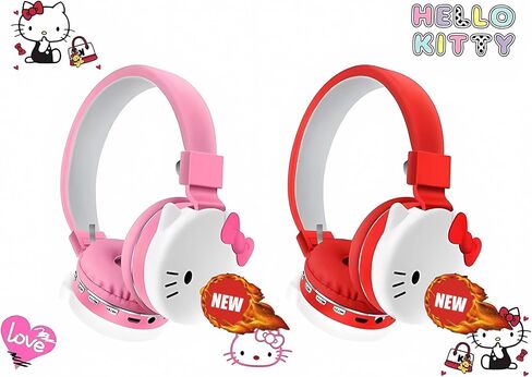 Cartoon Headphones Kawaii Foldable Over-Ear Stereo Girls and Teenage Girls Bluetooth Headphones for Pc/Laptop/Tablet (Red) in Saudi Arabia