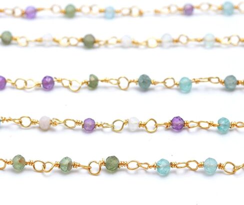Rare Gemstone | Natural Turquoise Chalcedony Rosary Chain, 24K Gold Plated Beaded Chain Rosary Style Size - 1 MM, 3 Foot Gemstone Rosary Chain for Jewelry Making, Gemstone Handmade Stone Chain(RC-20) in Saudi Arabia