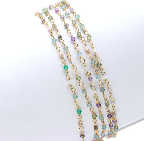 Rare Gemstone | Natural Turquoise Chalcedony Rosary Chain, 24K Gold Plated Beaded Chain Rosary Style Size - 1 MM, 3 Foot Gemstone Rosary Chain for Jewelry Making, Gemstone Handmade Stone Chain(RC-20) in Saudi Arabia