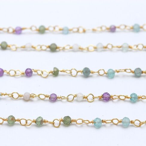 Rare Gemstone | Natural Turquoise Chalcedony Rosary Chain, 24K Gold Plated Beaded Chain Rosary Style Size - 1 MM, 3 Foot Gemstone Rosary Chain for Jewelry Making, Gemstone Handmade Stone Chain(RC-20) in Saudi Arabia