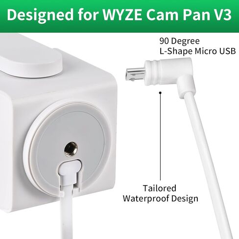 كابل تمديد USB صغير بطول 20 قدم/6.1 متر متوافق مع WYZE Cam Pan V3، كابل طاقة مسطح 90 درجة لشحن WYZE Cam Pan V3 بشكل مستمر، سلك طاقة بتصميم مقاوم للماء - أبيض... in Kuwait