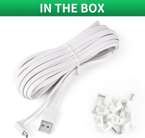 كابل تمديد USB صغير بطول 20 قدم/6.1 متر متوافق مع WYZE Cam Pan V3، كابل طاقة مسطح 90 درجة لشحن WYZE Cam Pan V3 بشكل مستمر، سلك طاقة بتصميم مقاوم للماء - أبيض... in Kuwait