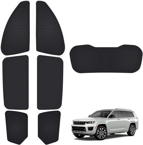T TGBROS Privacy Sunshade Custom Fit for 2021-2023 2024 Jeep Grand Cherokee L Accessories الجانب النافذة الخلفية مجموعة كاملة من ظلال الشمس للسيارة كتل الأشعة فوق البنفسجية تحافظ على برودة سيارتك وقابلة للطي 7 قطع in Saudi Arabia