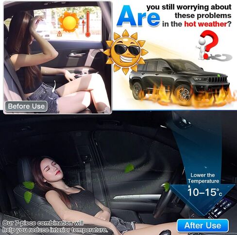 T TGBROS Privacy Sunshade Custom Fit for 2021-2023 2024 Jeep Grand Cherokee L Accessories الجانب النافذة الخلفية مجموعة كاملة من ظلال الشمس للسيارة كتل الأشعة فوق البنفسجية تحافظ على برودة سيارتك وقابلة للطي 7 قطع in Saudi Arabia