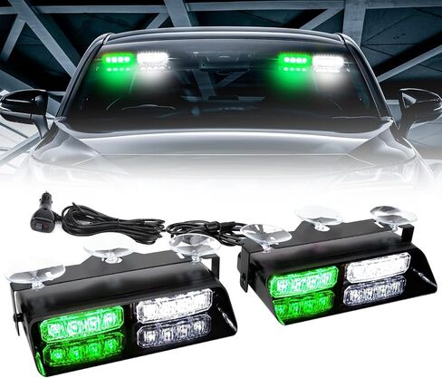 2 في 1 LED داش ستروب ضوء داخلي تحذير الزجاج الأمامي ضوء الطوارئ للمركبات مع أكواب الشفط، 2 × 7.2 بوصة سيارة LED ضوء أمان منارة ضوء ستروب للشاحنات والسيارات (أخضر أبيض) in Kuwait