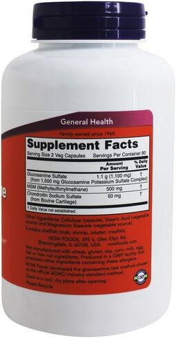 Glucosamine & MSM Plus Chondroitin Sulfate - Now Foods - 180 - VegiCapsule in Saudi Arabia