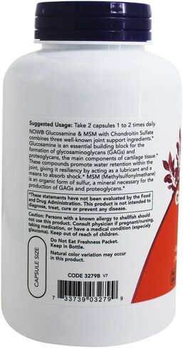 Glucosamine & MSM Plus Chondroitin Sulfate - Now Foods - 180 - VegiCapsule in Saudi Arabia