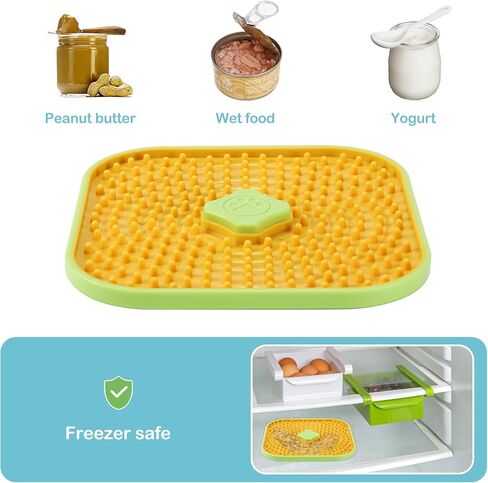 Avont Lick Mat for Dogs Cats, Cat Dog Crate Lick Mat Slow Feeder for Wet Food, Peanut Butter Lick Pad, Soothing Calming Licking Square Mat for Kennel Crate Training Grooming -Green in Saudi Arabia