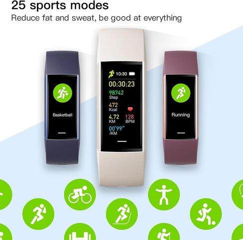 Fitness Tracker Heart Rate Monitor Blood Pressure Watch, Pedometer Step Counter Sleep Monitor Activity Tracker, 1.1" Amoled Screen Fitness Watch for Women Men in Saudi Arabia