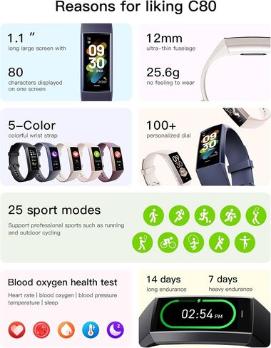Fitness Tracker Heart Rate Monitor Blood Pressure Watch, Pedometer Step Counter Sleep Monitor Activity Tracker, 1.1" Amoled Screen Fitness Watch for Women Men in Saudi Arabia