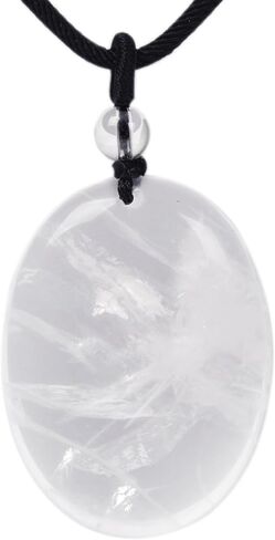 Crystal Gemstone Healing Quartz 40mm Flatback Oval Braided Cord Necklace 22" in Saudi Arabia