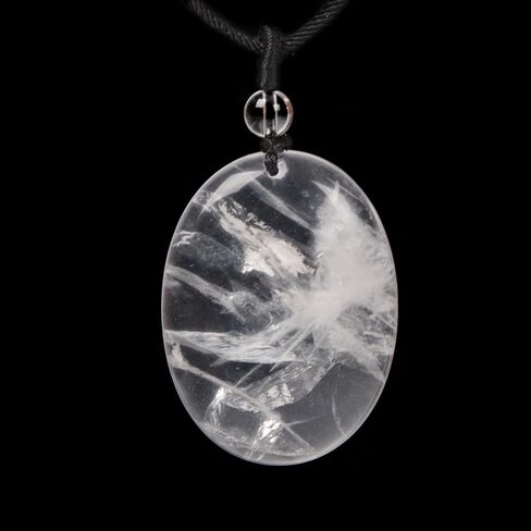 Crystal Gemstone Healing Quartz 40mm Flatback Oval Braided Cord Necklace 22" in Saudi Arabia
