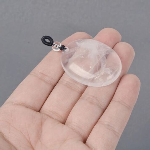 Crystal Gemstone Healing Quartz 40mm Flatback Oval Braided Cord Necklace 22" in Saudi Arabia