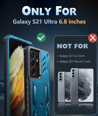 حافظة FNTCASE لهاتف Samsung Galaxy S21-Ultra: غطاء هاتف خلوي متين من الدرجة العسكرية مع مسند | مصد حماية من مادة TPU مقاوم للصدمات، تصميم مزخرف غير لامع لحافظات Samsung S21 Ultra مقاس 6.8 بوصات (أسود) in Kuwait