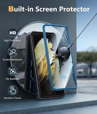 حافظة FNTCASE لهاتف Samsung Galaxy S21-Ultra: غطاء هاتف خلوي متين من الدرجة العسكرية مع مسند | مصد حماية من مادة TPU مقاوم للصدمات، تصميم مزخرف غير لامع لحافظات Samsung S21 Ultra مقاس 6.8 بوصات (أسود) in Kuwait