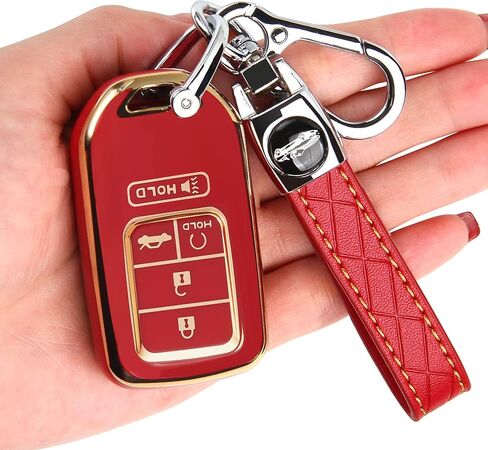 TECARATE لغطاء Honda Key Fob - حامل غطاء غطاء غطاء مفتاح Fob لهوندا Accord Civic CRV Pilot Odyssey ناعم من البولي يوريثان اللدن بالحرارة لحماية الغطاء الكامل مفتاح ذكي بدون مفتاح غطاء مفتاح بعيد لهوندا أحمر in Saudi Arabia