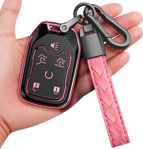 Sindeda for Chevrolet Key Fob Cover with Keychain Soft Full Protection Key Shell Key Case Compatible with Chevy Suburban Tahoe Silverado GMC Terrain Yukon Sierra 1500 2500 3500 HD (Pink, 6 Button) in Saudi Arabia
