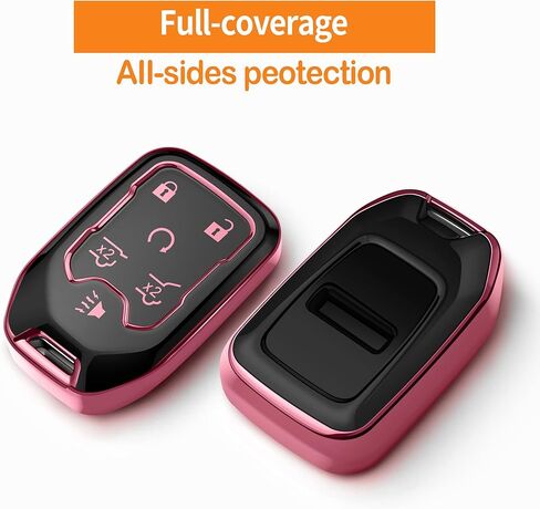 Sindeda for Chevrolet Key Fob Cover with Keychain Soft Full Protection Key Shell Key Case Compatible with Chevy Suburban Tahoe Silverado GMC Terrain Yukon Sierra 1500 2500 3500 HD (Pink, 6 Button) in Saudi Arabia
