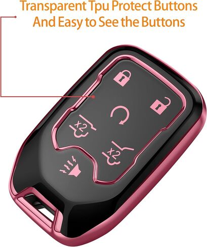 Sindeda for Chevrolet Key Fob Cover with Keychain Soft Full Protection Key Shell Key Case Compatible with Chevy Suburban Tahoe Silverado GMC Terrain Yukon Sierra 1500 2500 3500 HD (Pink, 6 Button) in Saudi Arabia