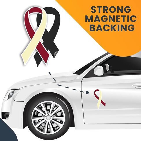 Magnet Me Up Head and Neck Cancer Awareness Burgundy and Ivory Ribbon Magnet Decal, 3.5x7 Inches, Heavy Duty Automotive Magnet for Car Truck SUV, Showing Support or Fundraising, Crafted in USA in Kuwait
