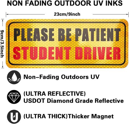 3 Pcs Student Driver Magnets for Car,Please Be Patient Student Driver Sticker Girls and Boys New Student Driver Sticker Safety Warning Signs,High Reflective,Reusable Movable,Set of 3. 3.5" x 9" in Saudi Arabia