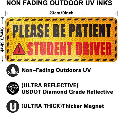 3 Pcs Student Driver Magnets for Car,Please Be Patient Student Driver Sticker Girls and Boys New Student Driver Sticker Safety Warning Signs,High Reflective,Reusable Movable,Set of 3. 3.5" x 9" in Saudi Arabia