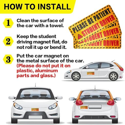 3 Pcs Student Driver Magnets for Car,Please Be Patient Student Driver Sticker Girls and Boys New Student Driver Sticker Safety Warning Signs,High Reflective,Reusable Movable,Set of 3. 3.5" x 9" in Saudi Arabia