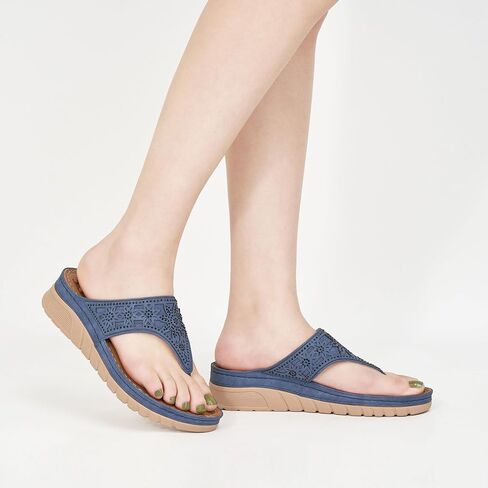 Almusen Womens Sandals Summer Flip-Flops: Comfortable Cushion Footbed Slip On Wedge Sandals for Women Rhinestone Women's Flip Flops in Saudi Arabia