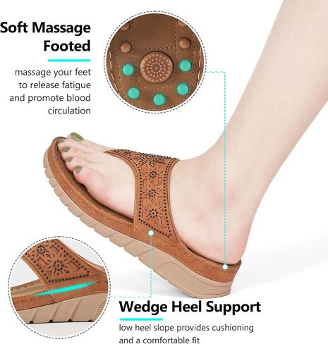 Almusen Womens Sandals Summer Flip-Flops: Comfortable Cushion Footbed Slip On Wedge Sandals for Women Rhinestone Women's Flip Flops in Saudi Arabia