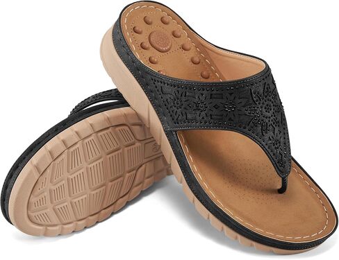 Almusen Womens Sandals Summer Flip-Flops: Comfortable Cushion Footbed Slip On Wedge Sandals for Women Rhinestone Women's Flip Flops in Saudi Arabia