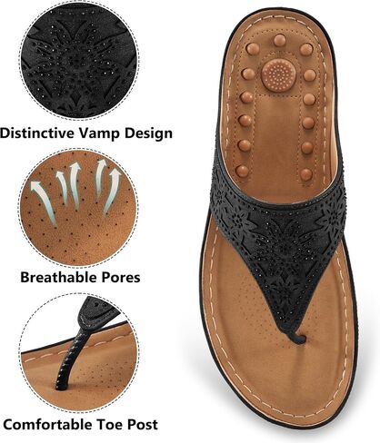 Almusen Womens Sandals Summer Flip-Flops: Comfortable Cushion Footbed Slip On Wedge Sandals for Women Rhinestone Women's Flip Flops in Saudi Arabia