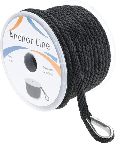 NovelBee 1/2" x 100' Solid Braid MFP Anchor Line,Multi-filament Polypropylene Anchor Rope for Boat Marine (Black) in Saudi Arabia