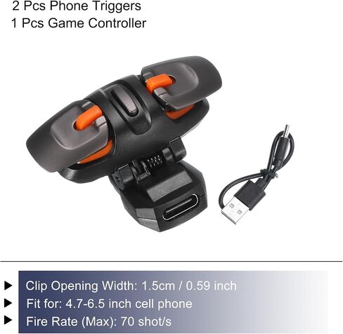 MECCANIXITY Gaming Trigger Mobile Game Controller 1 Pair G5 Four-Finger Linkage Button Burst Shooter Black for 4.7-6.5 Inch Cell Phone with 21.5cm Data Cable in Saudi Arabia