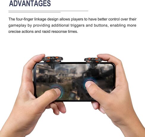 MECCANIXITY Gaming Trigger Mobile Game Controller 1 Pair G5 Four-Finger Linkage Button Burst Shooter Black for 4.7-6.5 Inch Cell Phone with 21.5cm Data Cable in Saudi Arabia