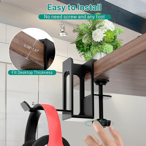 منظم تخزين جانبي للمكتب من KKUYT لرف المكتب، بدون حفر تحت المكتب، حامل كمبيوتر محمول معدني تحت المكتب، منظم مكتب معلق لأساسيات المكتب in Kuwait