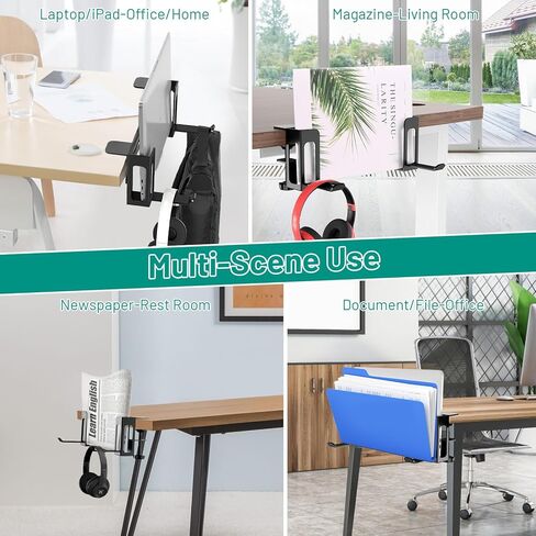 منظم تخزين جانبي للمكتب من KKUYT لرف المكتب، بدون حفر تحت المكتب، حامل كمبيوتر محمول معدني تحت المكتب، منظم مكتب معلق لأساسيات المكتب in Kuwait