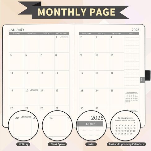 مخطط 2024-2025 - مخطط 2024-2025 أسبوعي وشهري، يوليو 2024 - يونيو 2025، 5.7 بوصة × 8.4 بوصة، مخطط أكاديمي 2024-2025 مع حامل قلم، جيب خلفي، إغلاق مرن، غلاف صلب مع علامة كتاب - أسود in Kuwait