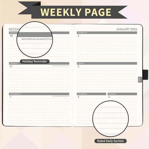 مخطط 2024-2025 - مخطط 2024-2025 أسبوعي وشهري، يوليو 2024 - يونيو 2025، 5.7 بوصة × 8.4 بوصة، مخطط أكاديمي 2024-2025 مع حامل قلم، جيب خلفي، إغلاق مرن، غلاف صلب مع علامة كتاب - أسود in Kuwait