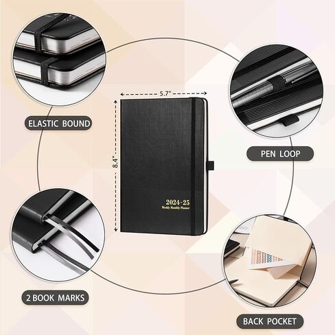 مخطط 2024-2025 - مخطط 2024-2025 أسبوعي وشهري، يوليو 2024 - يونيو 2025، 5.7 بوصة × 8.4 بوصة، مخطط أكاديمي 2024-2025 مع حامل قلم، جيب خلفي، إغلاق مرن، غلاف صلب مع علامة كتاب - أسود in Kuwait