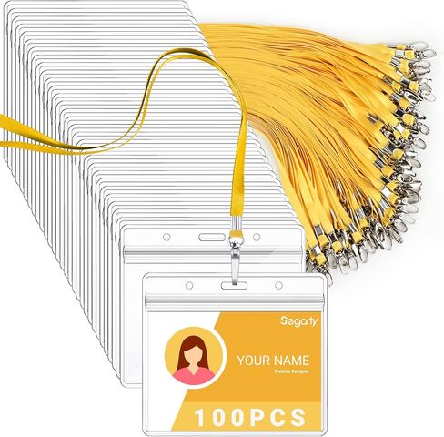 Segarty Lanyards مع حامل هوية، 50 حزمة من حاملات شارات الاسم الأفقية، حبال حزام زرقاء لشارات الهوية، شارة بلاستيكية زيبلوك شفافة مقاومة للماء للأعمال والطلاب والمدرسة والمكتب in Kuwait