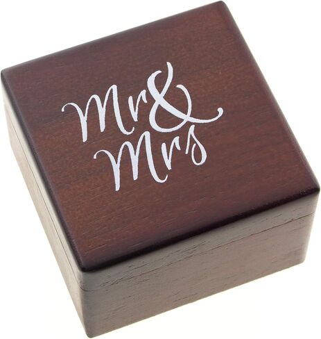 Ella Celebration Wood Ring Box for Wedding Ceremony Rustic Vintage Ring Bearer Box, Unique Engagement Ring Holder Boxes for Marriage, Mr & Mrs Decorative Boho Jewelry Favor Gift (Antique White) in Kuwait