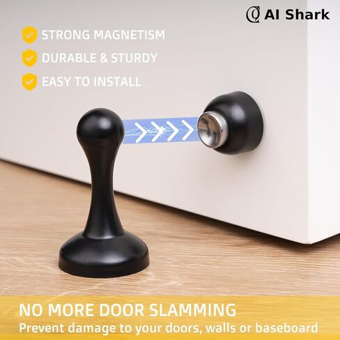 AI Shark توقف الباب المغناطيسي للباب، إيقاف الباب لأسفل الباب، لا يتطلب الحفر، مضاد للصدأ، مناسب لأنواع الأبواب المختلفة، يتم تثبيته على الحائط أو الأرضية باستخدام مادة لاصقة أو براغي، عبوة واحدة باللون الأسود غير اللامع in Kuwait