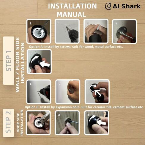 AI Shark توقف الباب المغناطيسي للباب، إيقاف الباب لأسفل الباب، لا يتطلب الحفر، مضاد للصدأ، مناسب لأنواع الأبواب المختلفة، يتم تثبيته على الحائط أو الأرضية باستخدام مادة لاصقة أو براغي، عبوة واحدة باللون الأسود غير اللامع in Kuwait