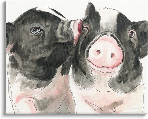 Stupell Industries Two Pigs Pink Snout Kiss Adorable Farm Animals, Design by Kamdon Kreations, 20 x 16, Gallery Wrapped Canvas in Kuwait