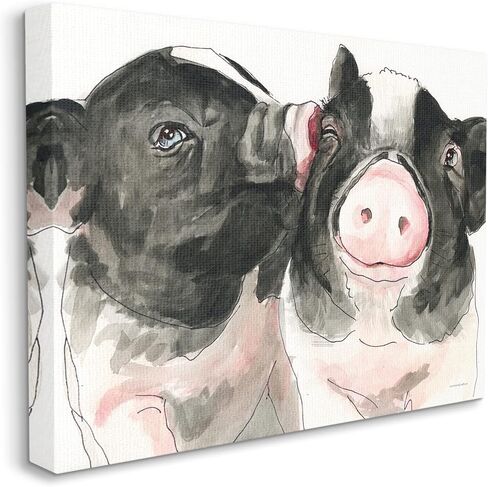 Stupell Industries Two Pigs Pink Snout Kiss Adorable Farm Animals, Design by Kamdon Kreations, 20 x 16, Gallery Wrapped Canvas in Kuwait
