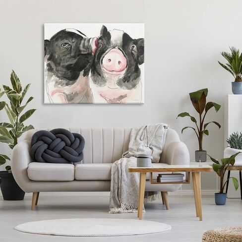 Stupell Industries Two Pigs Pink Snout Kiss Adorable Farm Animals, Design by Kamdon Kreations, 20 x 16, Gallery Wrapped Canvas in Kuwait
