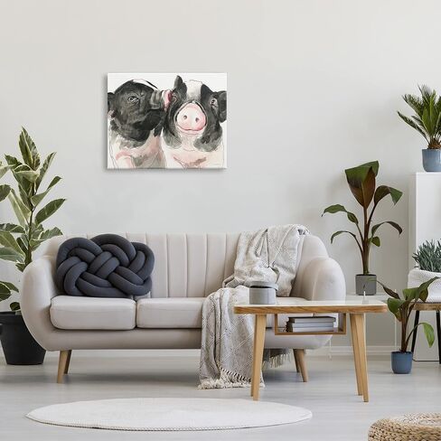 Stupell Industries Two Pigs Pink Snout Kiss Adorable Farm Animals, Design by Kamdon Kreations, 20 x 16, Gallery Wrapped Canvas in Kuwait
